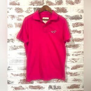 Hollister Men’s Polo Shirt Dark Magenta Pink Big Logo Short Sleeve Sz XL